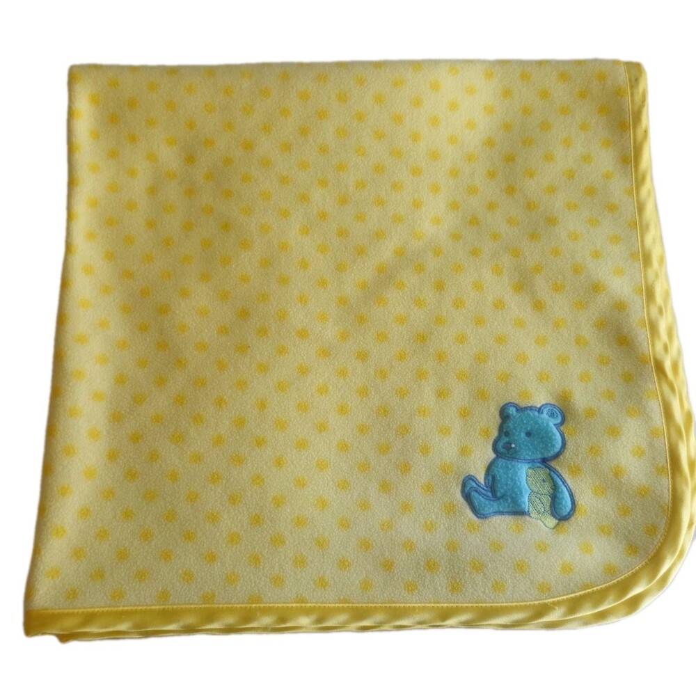 VTG Child of Mine by Carter's Yellow Polka Dot Blue Teddy‎ Fleece Baby Blanket